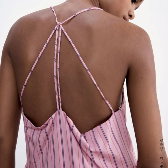💗SALE💗 Zara Pink Striped Strappy Maxi Poplin Dress - Picture 11 of 17